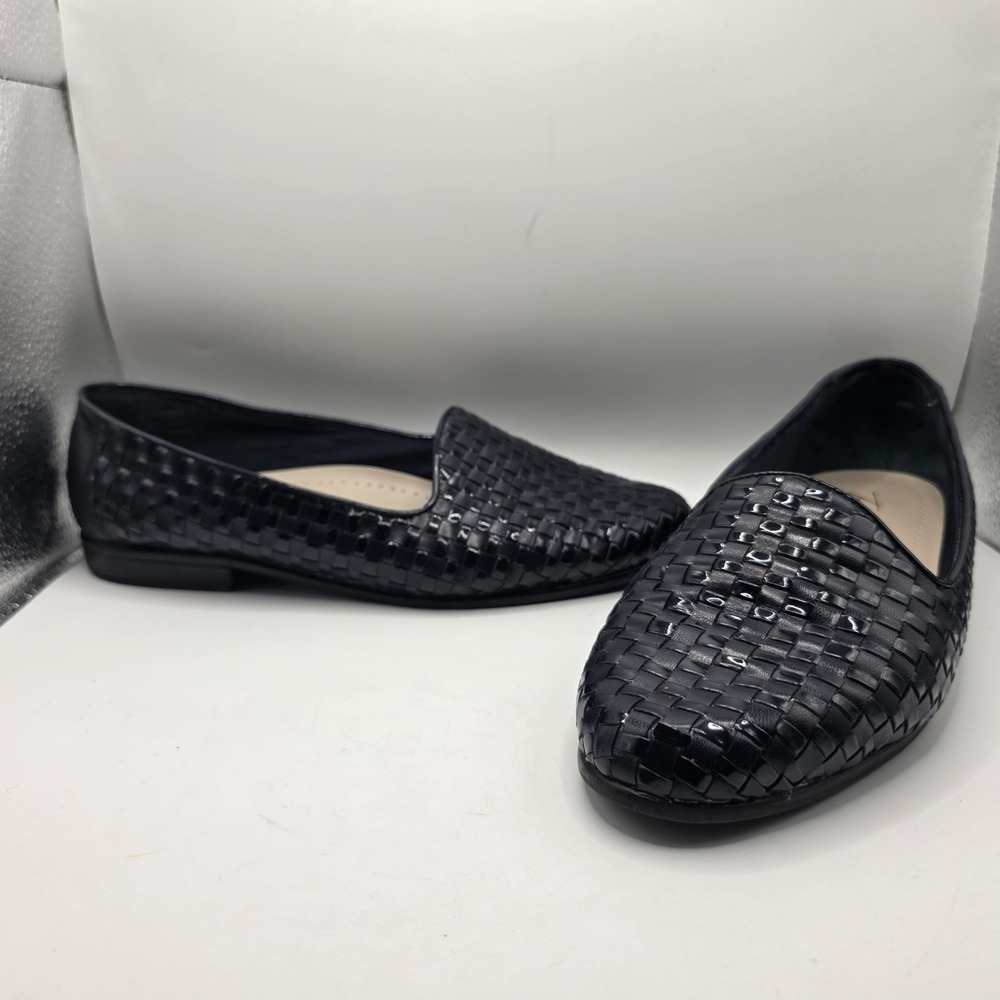 Trotters Womens 9WW Navy Blue Woven Leather Loafers Flats T5156-450